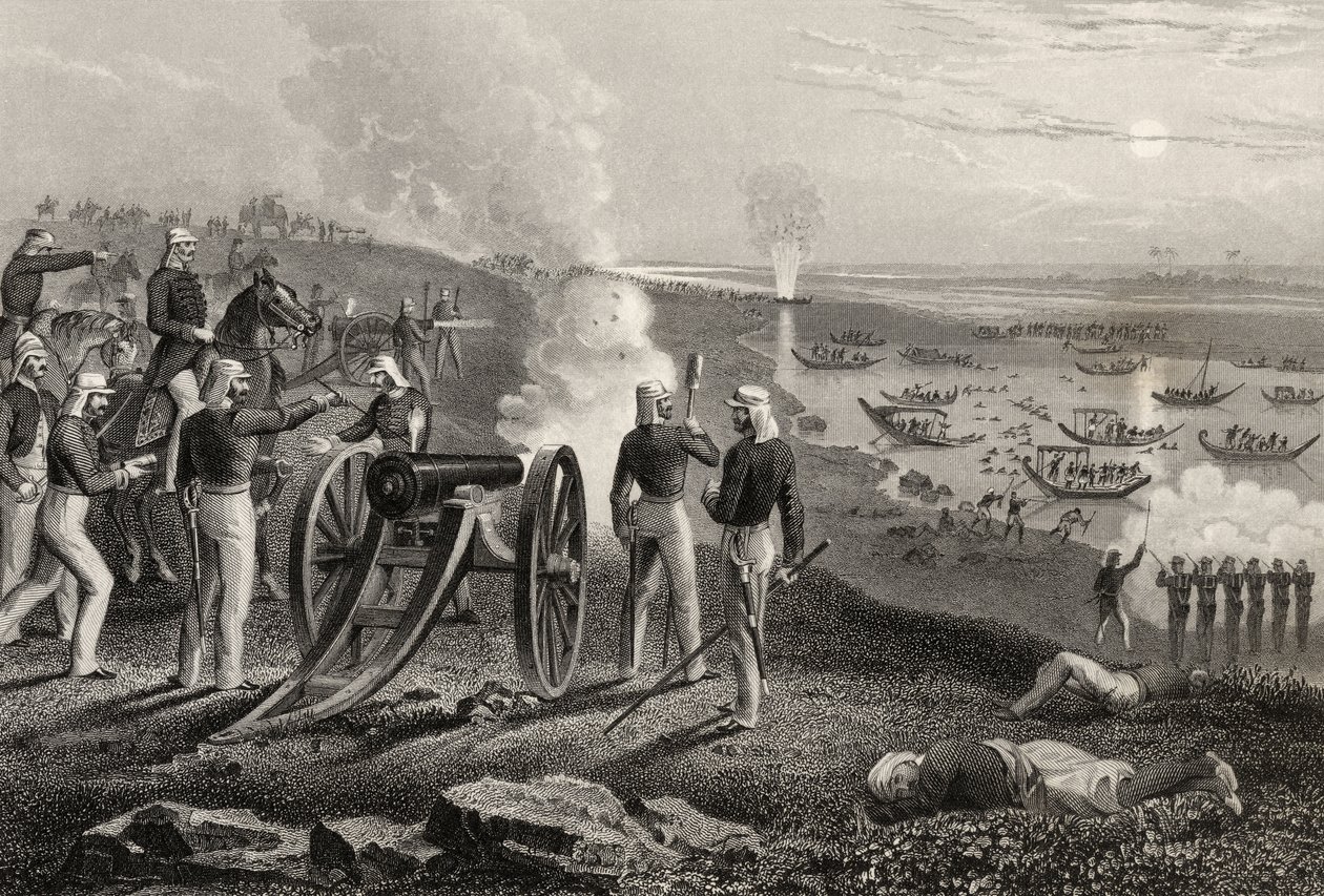 1857年に出版された「インディアン反乱の歴史」から、1857年にアラハバードからアウデ反乱軍を率いるエア少佐 作： 英語学校