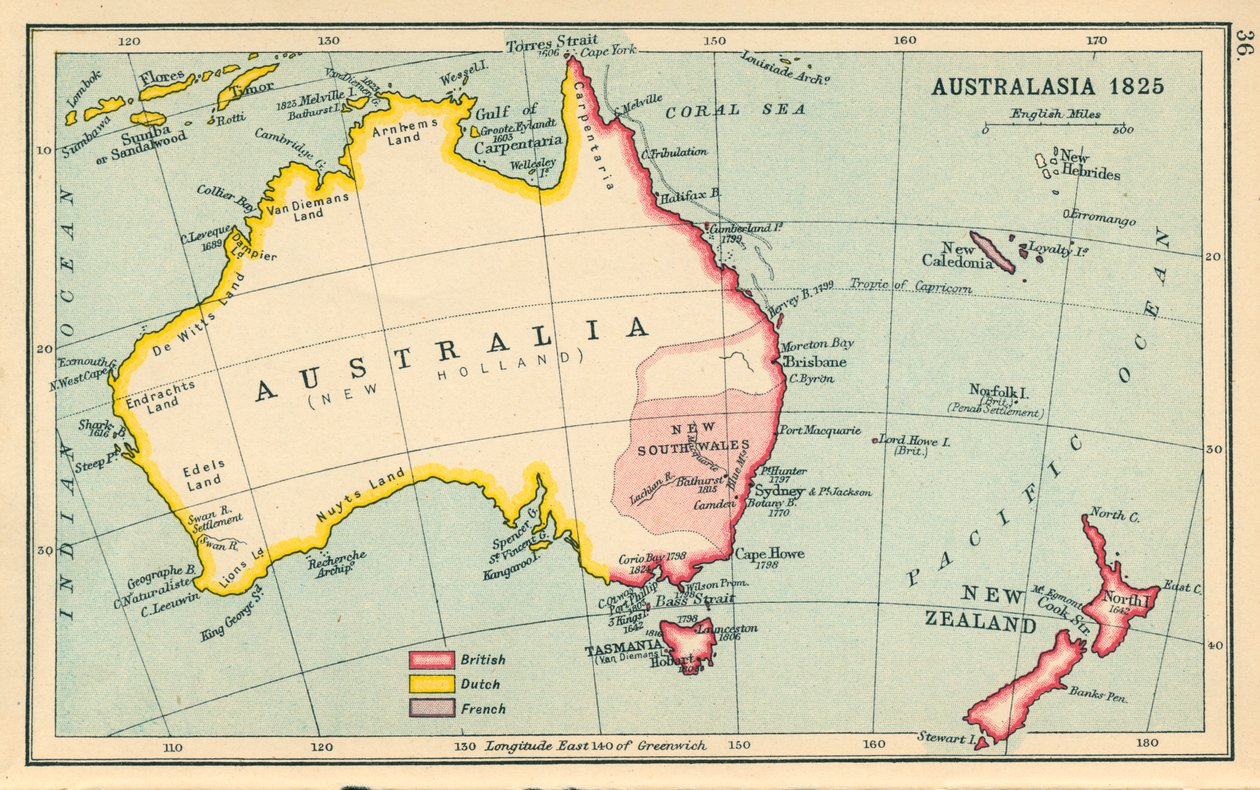 地図オーストラレーシア1825年（カラーリトグラフ） 作： 英語学校