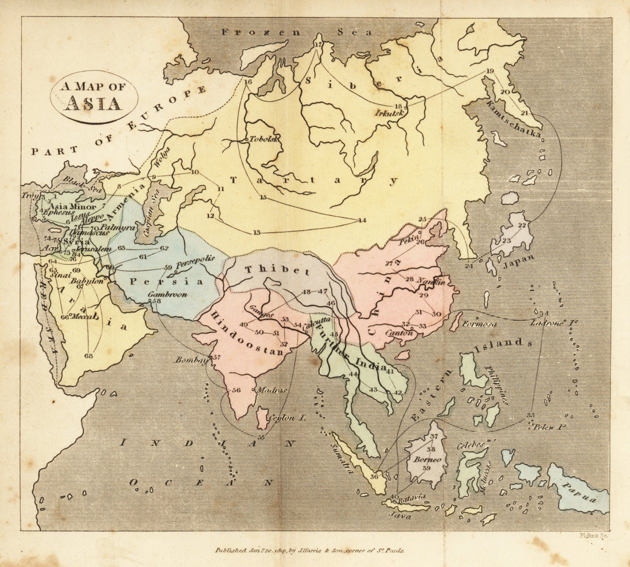 アレクサンドル・ヴュイユマン 銅版画『オリジナル アジア古地図』1850