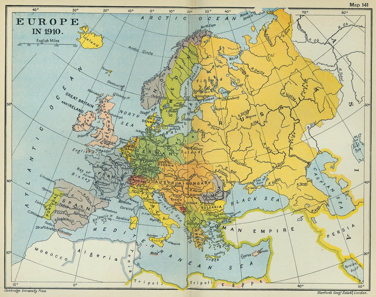 1910 年のヨーロッパの地図 (カラー リソ)
