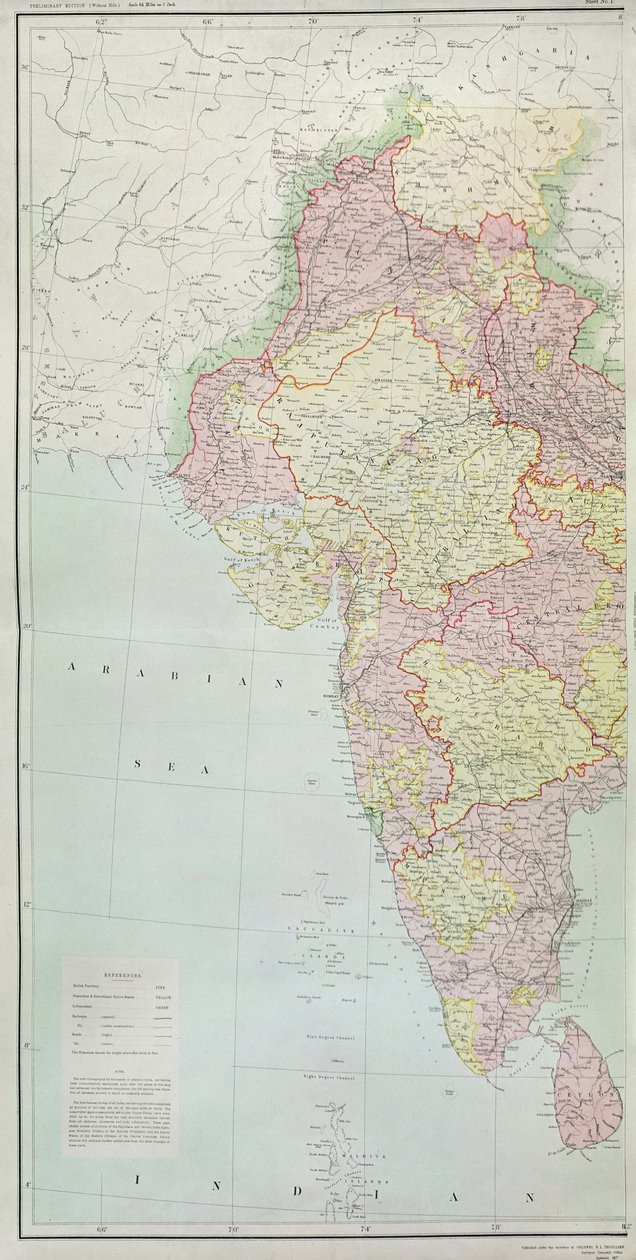 インドの地図、大佐HR Thuillier、RE、インドの測量官、1877年の指示の下で公開 作： 英語学校
