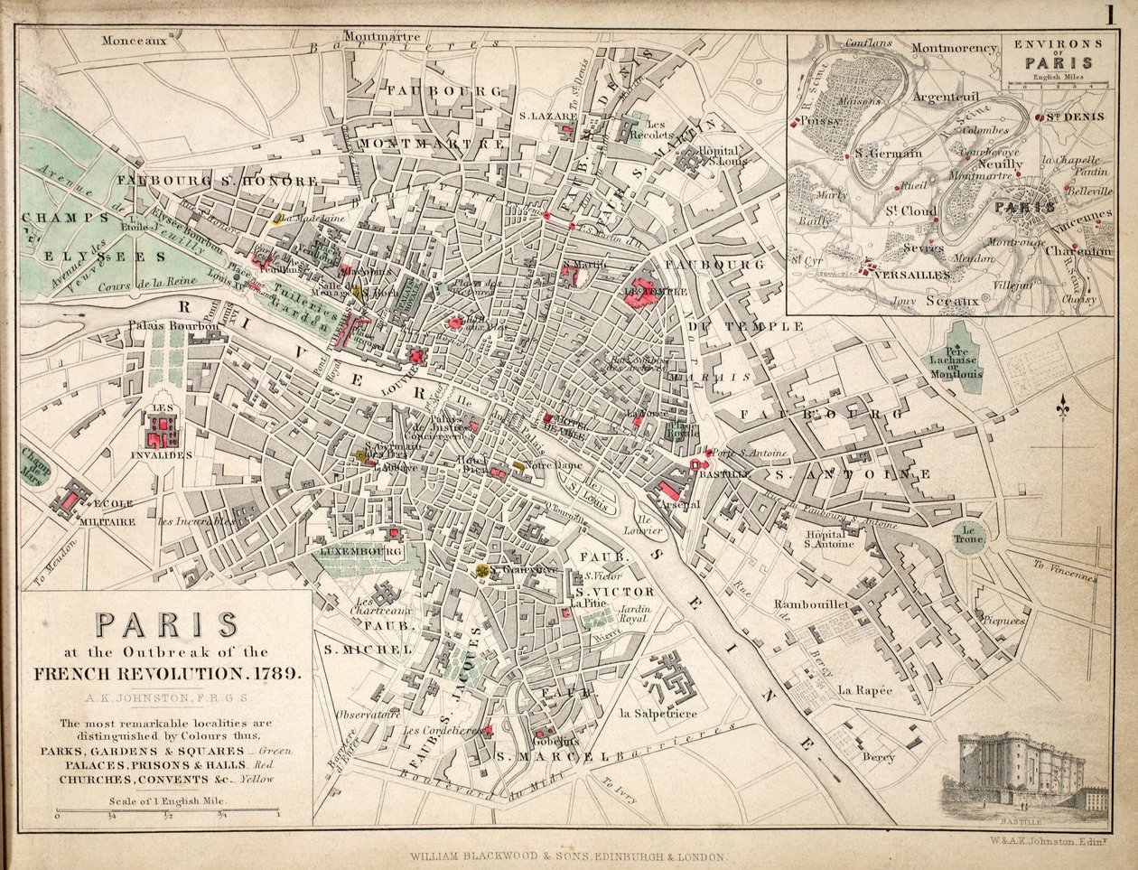 1789年のフランス革命勃発時のパリの地図 作： 英語学校