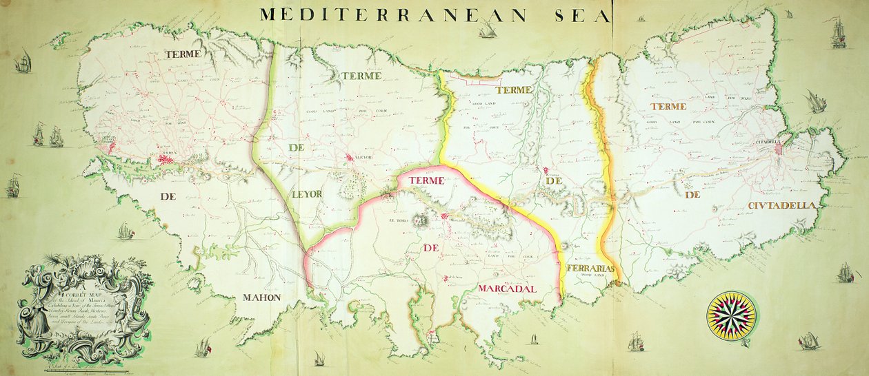 メノルカ島の地図、1740年頃 作： 英語学校