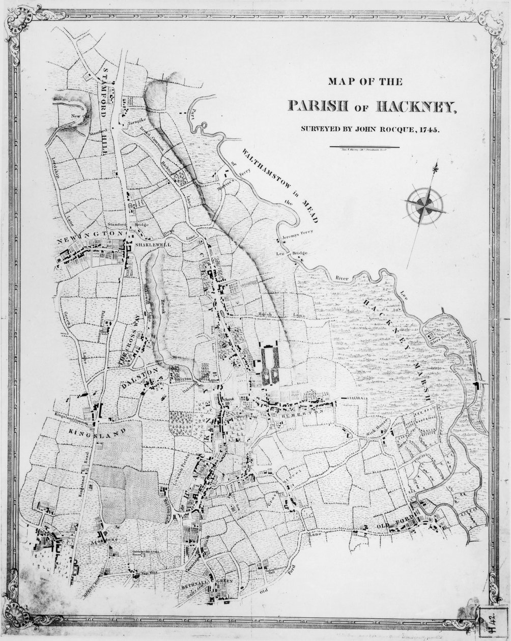 ジョンロック（c.1709-1762）1745によって調査されたハックニー教区の地図 作： 英語学校
