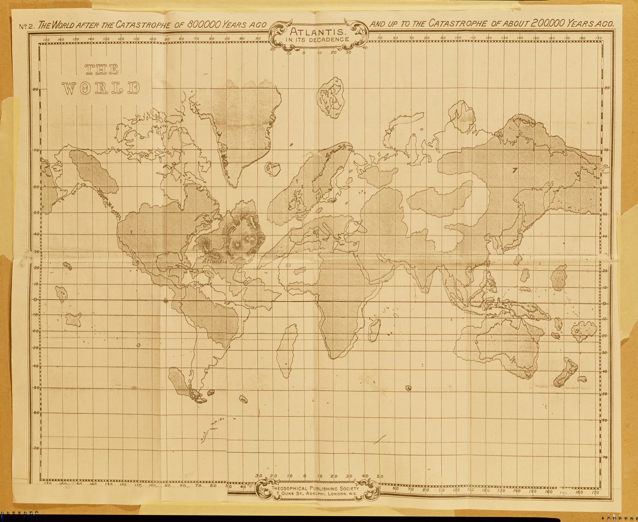 Theosophical Publishing Company（litho）によって公開された世界地図「Atlantis in it&39;s Decadence」 作： 英語学校