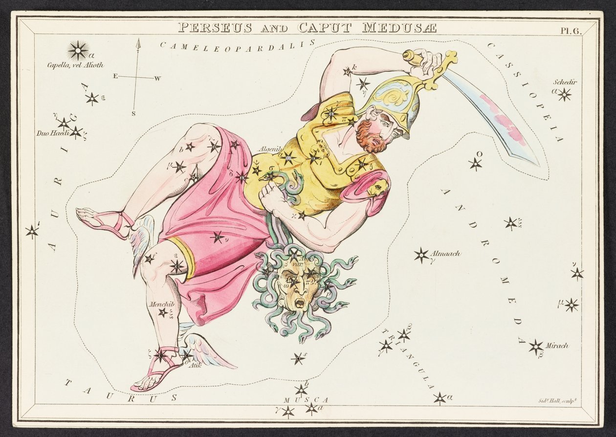 マップ C.44.A.42 Perseus と Caput Meudusa、「ウラニアの鏡」より。 または、天の眺め。 [32 枚のカードが入った箱]