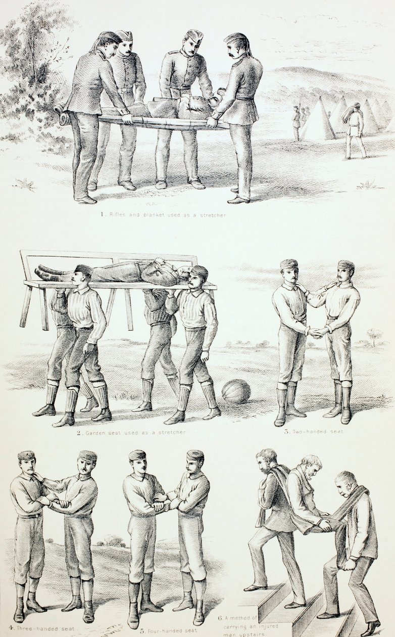 負傷者を運ぶ方法、c.1890 作： 英語学校