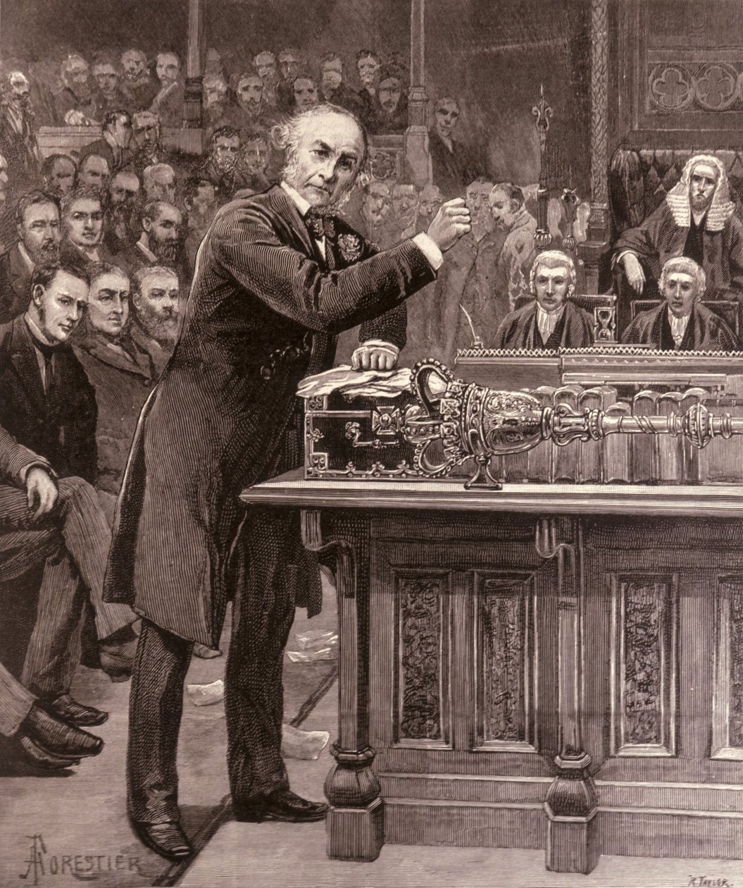 グラッドストーン氏、1886年4月17日の「イラストレイテッドロンドンニュース」より、下院にアイルランド政府のための計画を説明 作： 英語学校