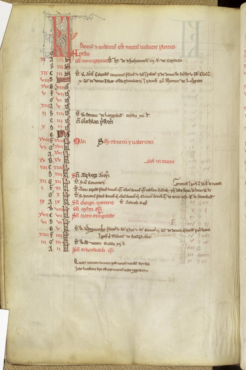 Ms.25512 fol.11v聖人の日のカレンダー、13世紀半ば 作： 英語学校