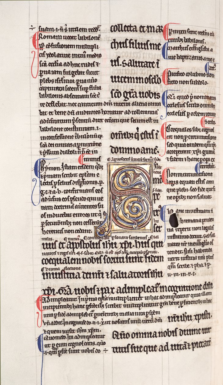Ms.27, f.109v:新約聖書の注釈付きコピーのページ（ベラム製 作： 英語学校