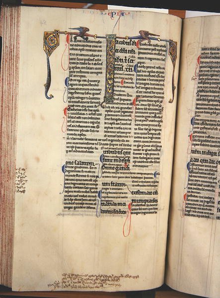 Ms.27, f.84v:新約聖書の注釈付きコピーのページ（ベラム製） 作： 英語学校