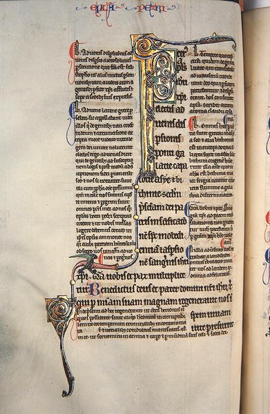 Ms.27, f.97v:新約聖書の注釈付きコピーのページ（ベラム製） 作： 英語学校
