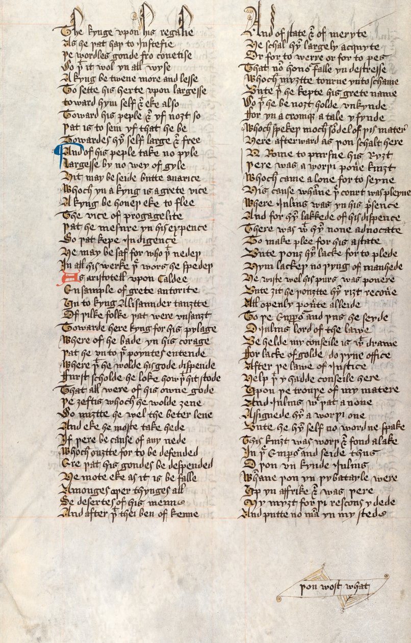 Ms326 f166v、John GowerによるConfessio Amantis（ペン＆ベラムのインク） 作： 英語学校