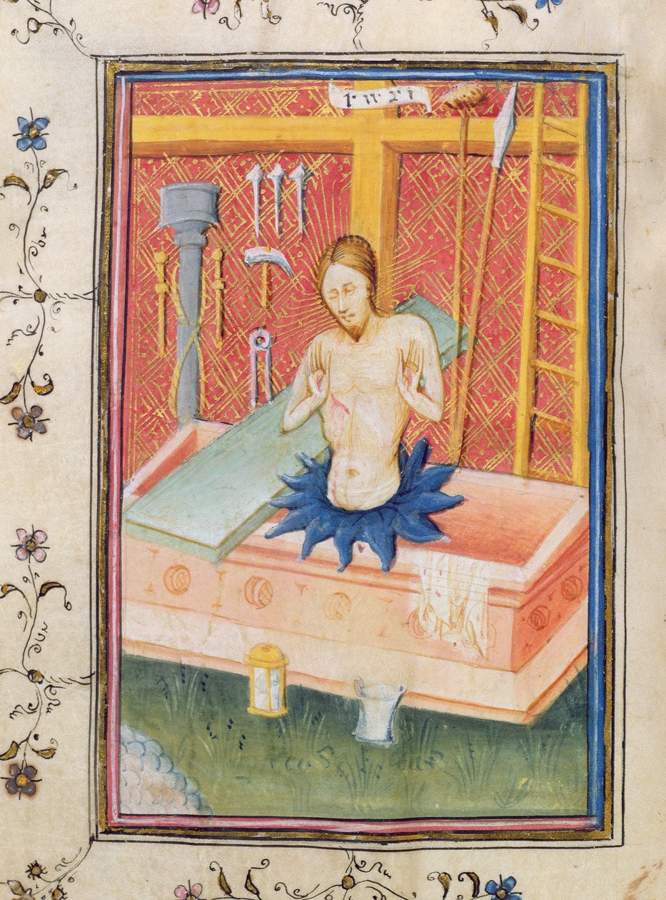 Ms 24 f.8 v。Knightly Psalterのキリストと受難の道具 作： 英語学校