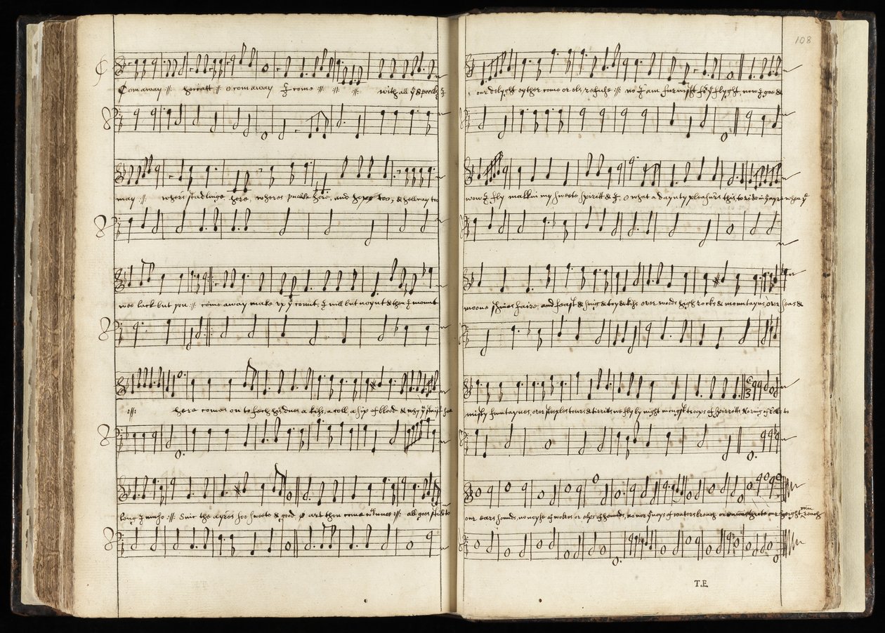 Ms.782 ff.107v-108「Come away, come away Hecate」『マクベス』の楽譜（紙にインク 作： 英語学校