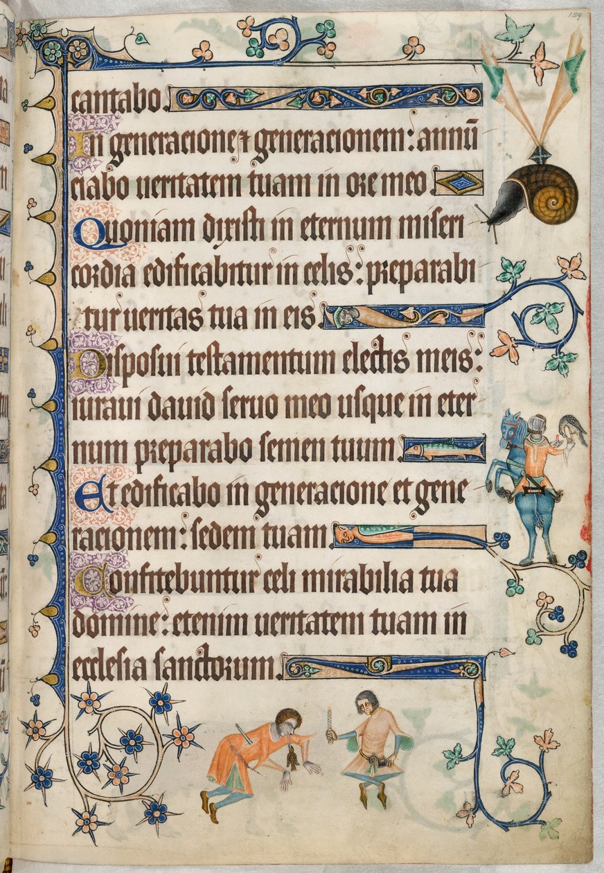 追加さん。 42130, f.159 「Luttrell Psalter」より、ホーキングする男。 1325年頃（ベラム） 作： 英語学校