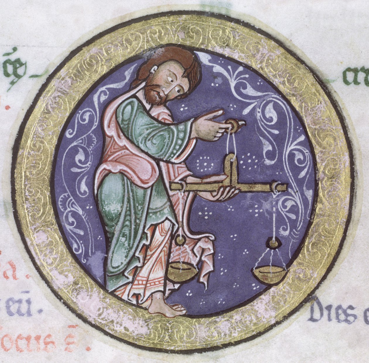 Ms Hunter 229 f.5r Libra、Hunterian Psalter、1170年頃（ベラムにペンとインク、テンペラ）（詳細） 作： 英語学校