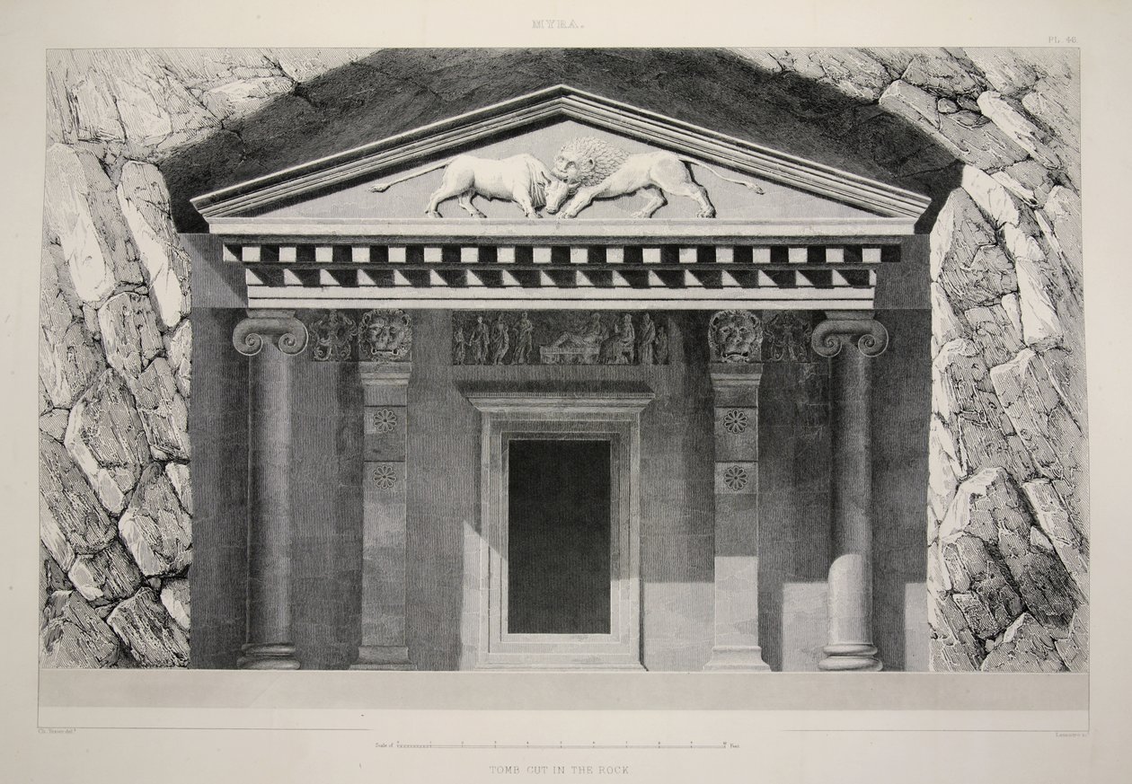 ミラ - 岩に切り取られた墓、小アジアの主要な遺跡、パブ。1863年（リトグラフ）。 作： 英語学校
