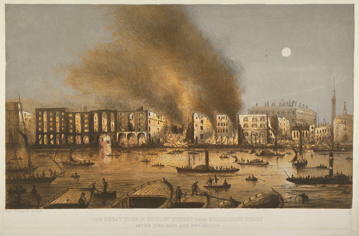 1861年のバーモンドジーのTooley Streetにおける1861年の火災の夜景 作： 英語学校