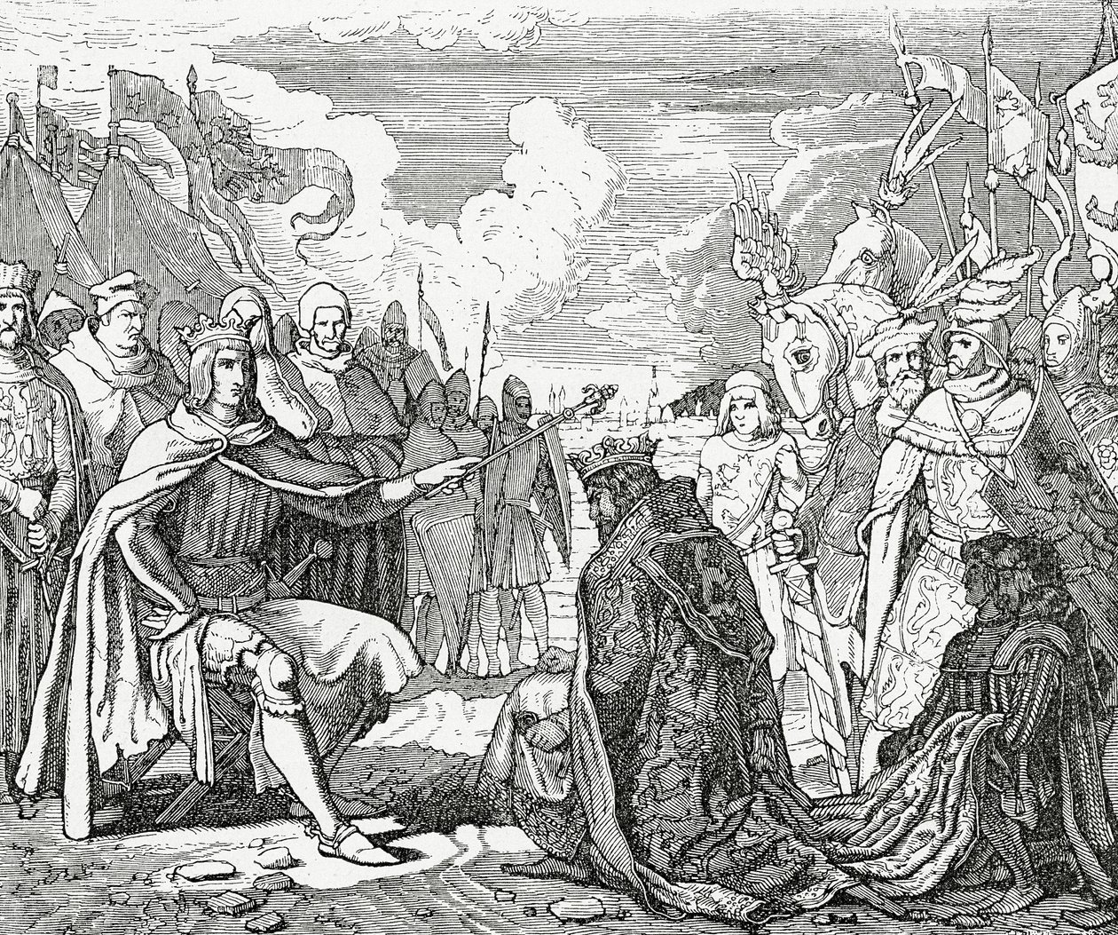 ボヘミアのオットカー2世は1276年にドイツのルドルフ1世に敬意を表しています。 作： 英語学校