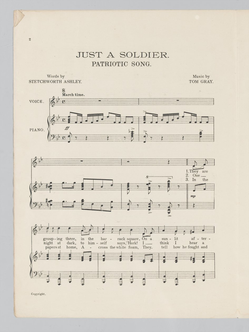 曲「Just a Soldier」の楽譜の2ページ目 作： 英語学校