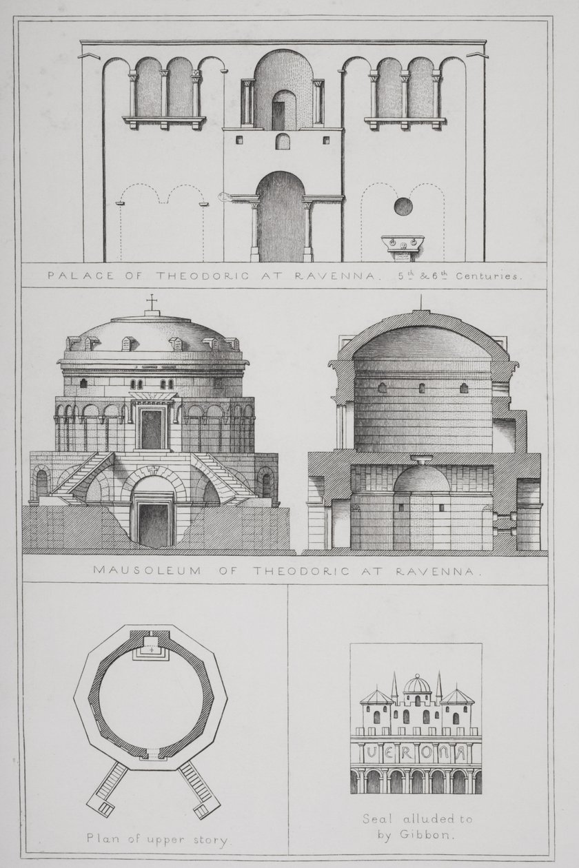 ラベンナの宮殿とテオドリック廟（c.454-526）、 `Agincourts History of Art by the Monuments 作： 英語学校