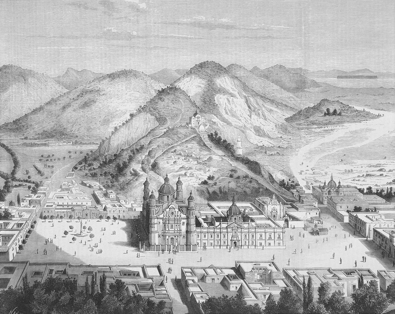 グアダルーペ聖堂全景、メキシコ・シティ 1880年代（エングレーヴィング） 作： 英語学校