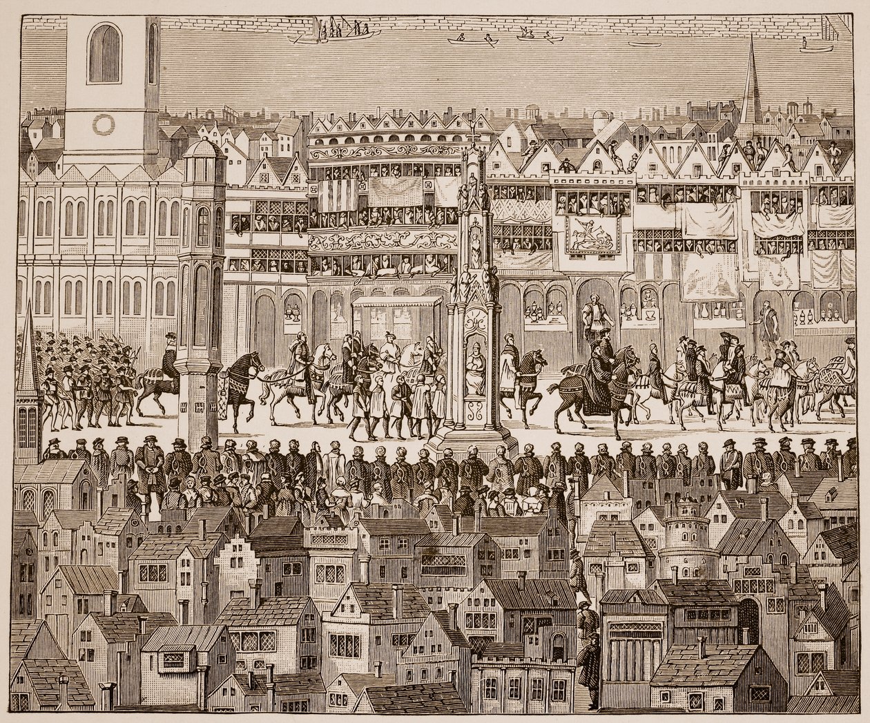 エドワード6世の戴冠式行列の一部、1547年、16世紀の水彩画（セピア写真）の後 作： 英語学校
