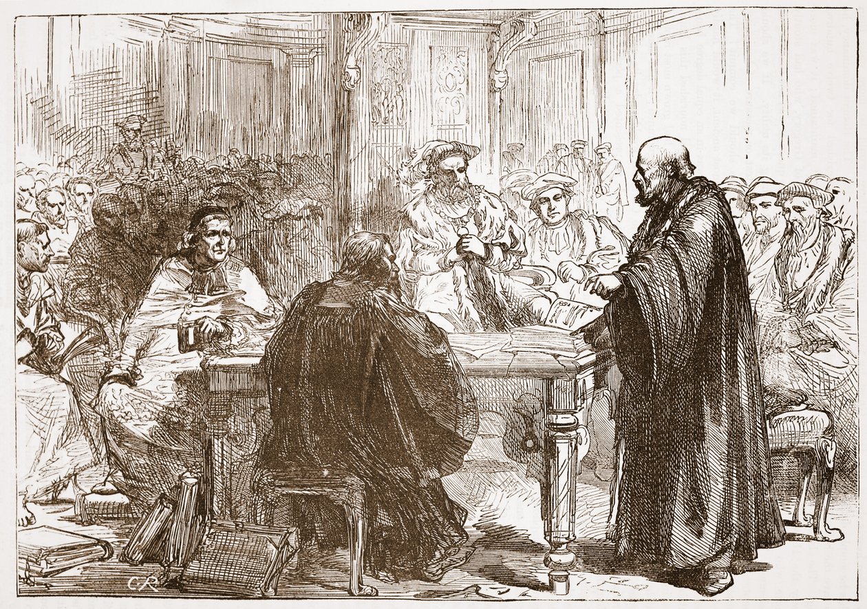 ウプサラでの会議でのオラフ牧師、ジェームスエイトケンワイリー（1808〜1890年）によるパブのプロテスタンティズムの歴史からのイラスト。 1878 作： 英語学校