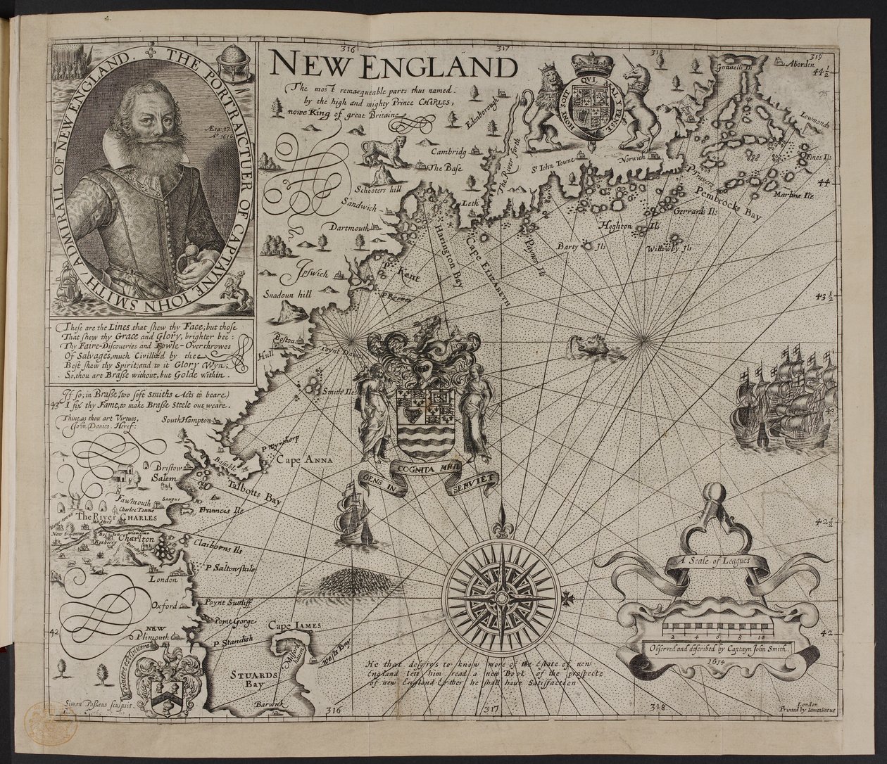 キャプテン・ジョン・スミスの肖像. ジョン・スミス著「A Description of New England: or the Observations…」に掲載されているニュー イングランドの海岸の写真 作： 英語学校