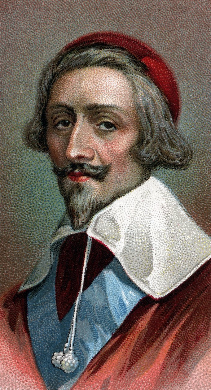 リシュリュー枢機卿の肖像（Armand Jean du Plessis, Cardinal de Richelieu）（1585-1642）、フランスの聖職者、貴族、政治家 - シリーズ「Leaders of Men」より - クロモリトグラフ - イギリス派、20世紀 - 。 作： 英語学校