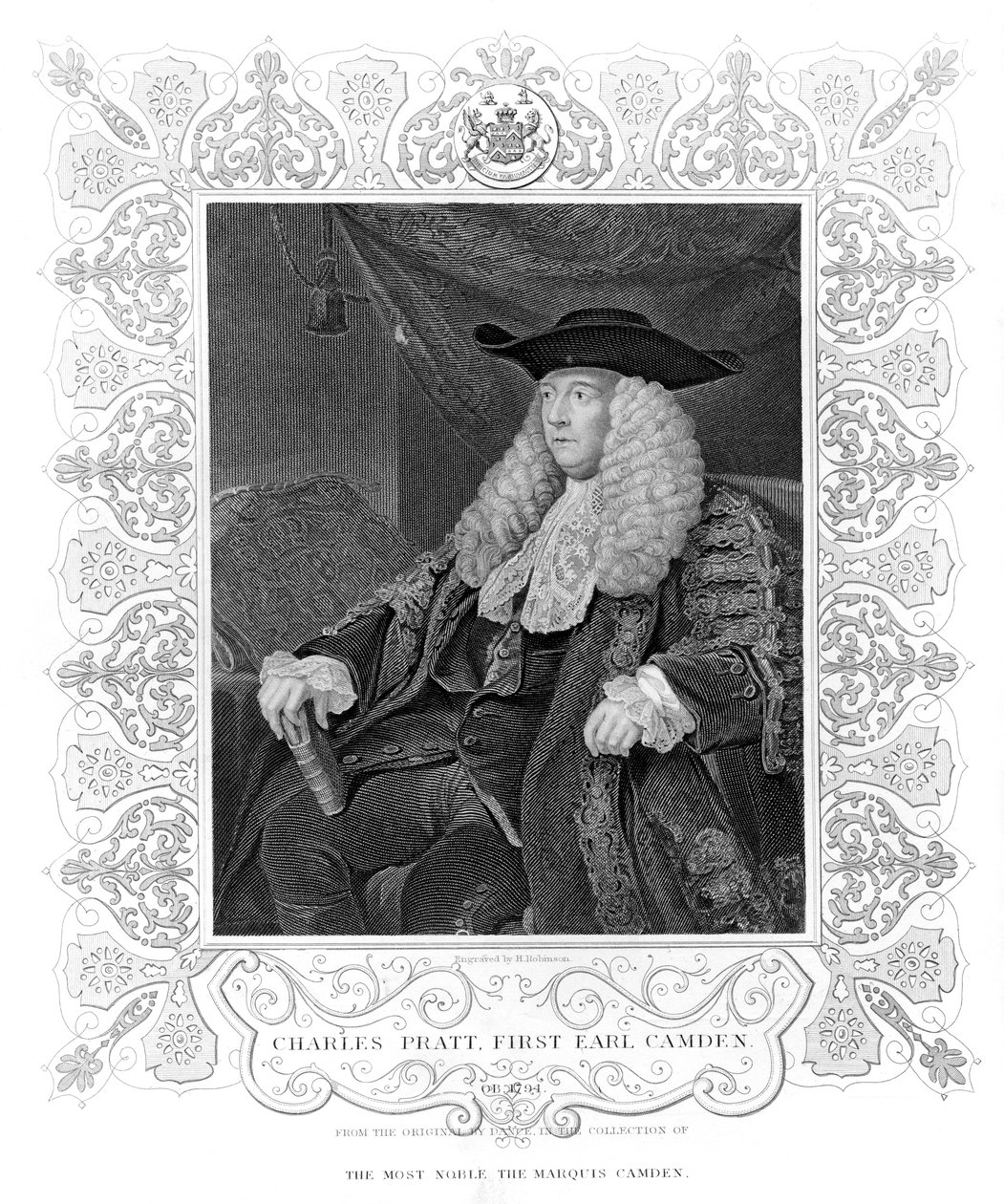 H.ロビンソンによって彫刻されたチャールズプラット、初代アールカムデンの肖像画 作： 英語学校
