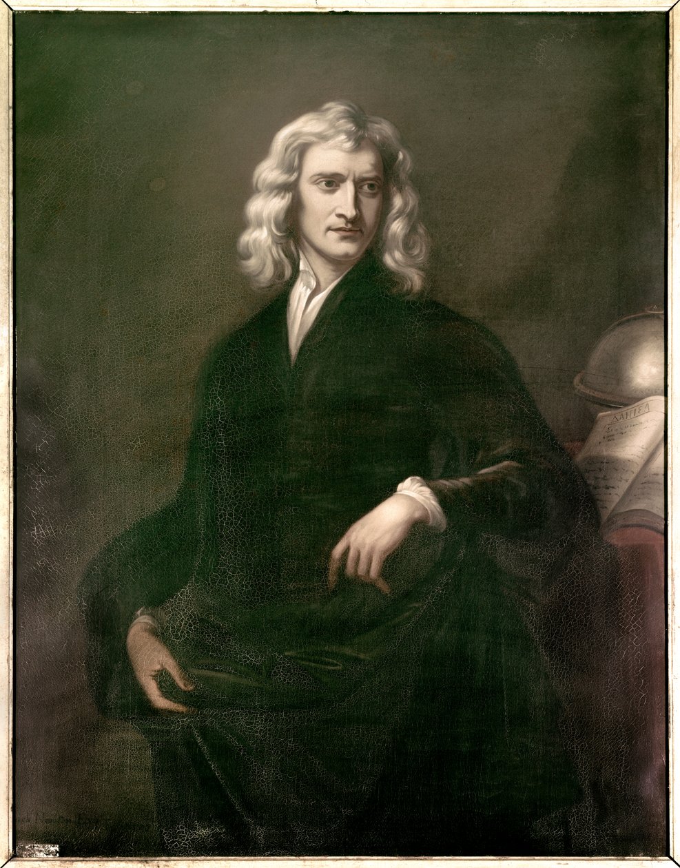 アイザック・ニュートン（1642 - 1727）の肖像。イギリスの匿名の絵画 作： 英語学校