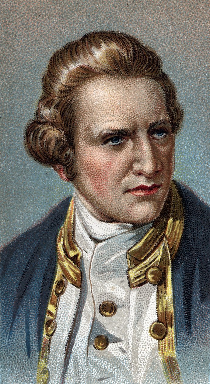 ジェームズ・クックの肖像 - ジェームズ・クック（1728 - 1779）、イギリスの航海士 - シリーズ「Leaders of Men」より - クロモリトグラフ - イギリスの学校、20世紀 - 。 作： 英語学校
