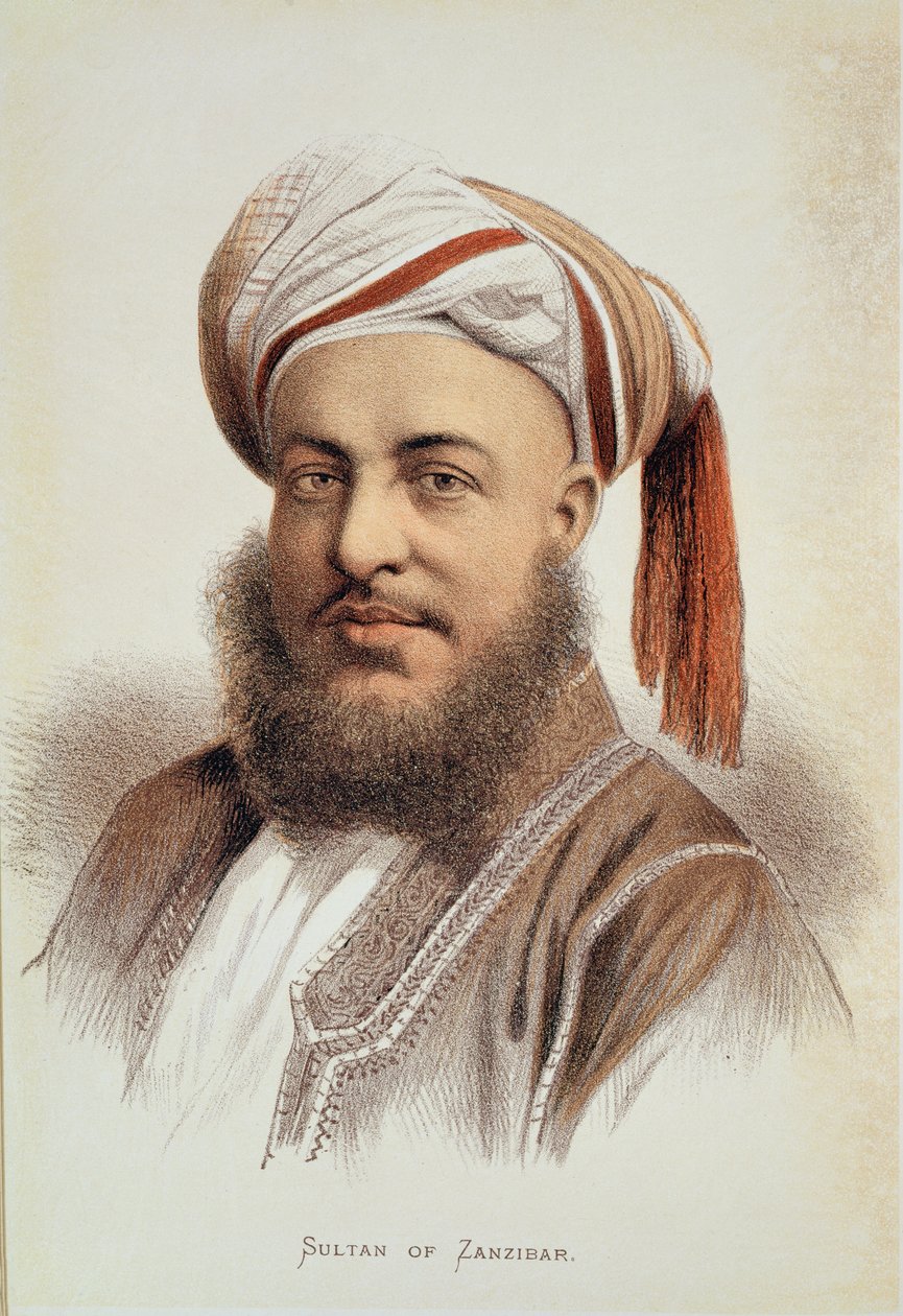 Sayyid Barghash（c.1834-88）の肖像、ザンジバルのスルタン（カラーリソ） 作： 英語学校