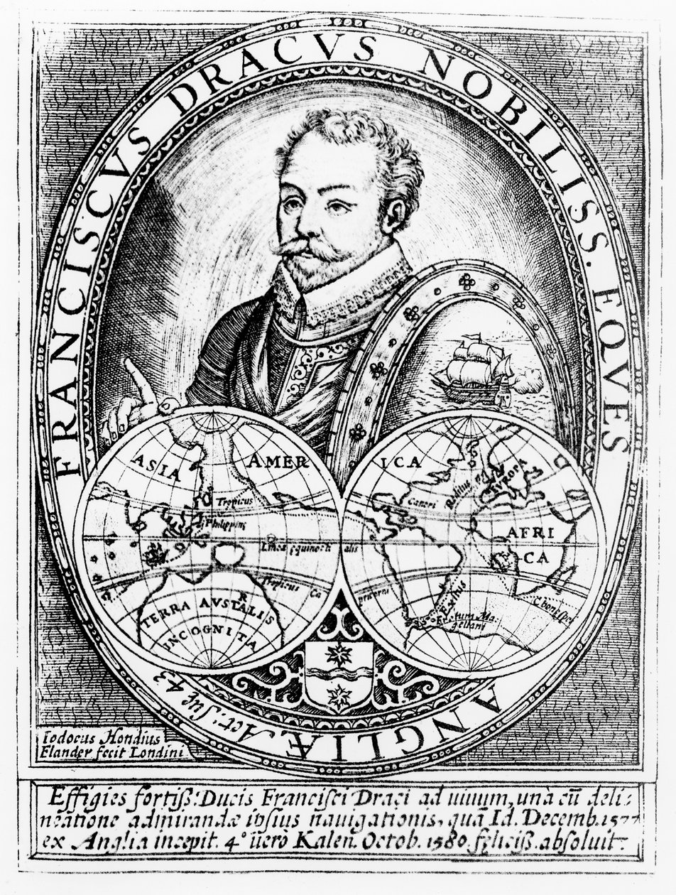 ジョドクスホンディウス（1567-1611）によって彫刻された43歳のサーフランシスドレイク（c.1540-96）の肖像 作： 英語学校