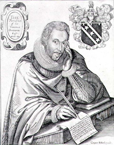 エピタフを書き出すトーマス・オーバーベリー卿（1581-1613）の肖像、レノルド・エルストラック（1571-c.1630）による1613年のエングレーヴィング 作： 英語学校