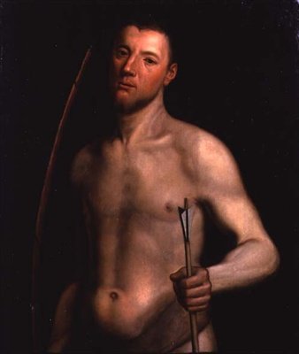聖セバスチャンに扮した男性の肖像」1554-60年頃（パネルに油彩 作： 英語学校
