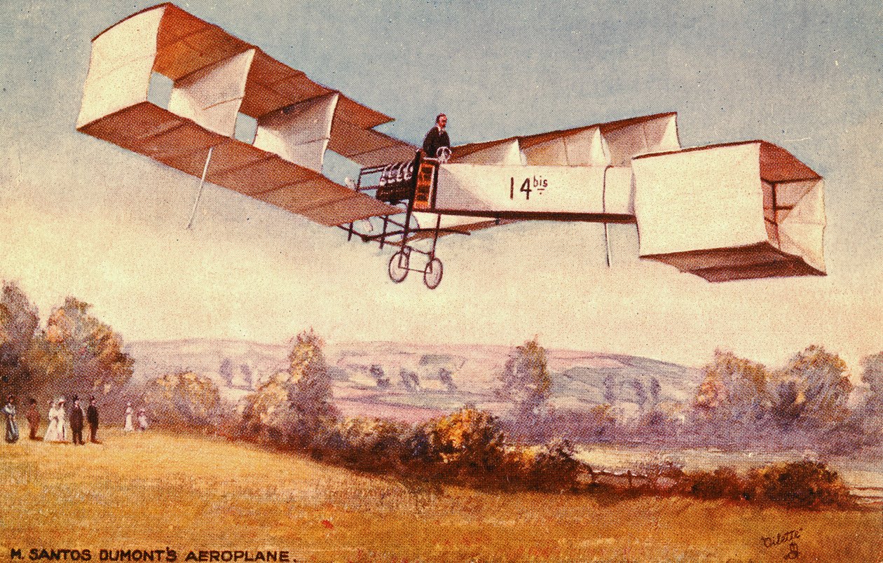 サントスデュモン14-bis飛行機を描いた絵葉書c。 1910 作： 英語学校