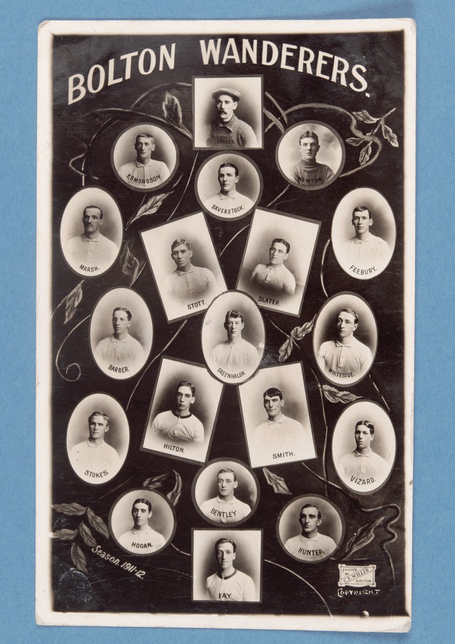 ボルトンワンダラーズFC選手のポストカード、シーズン1911-12（bw litho） 作： 英語学校