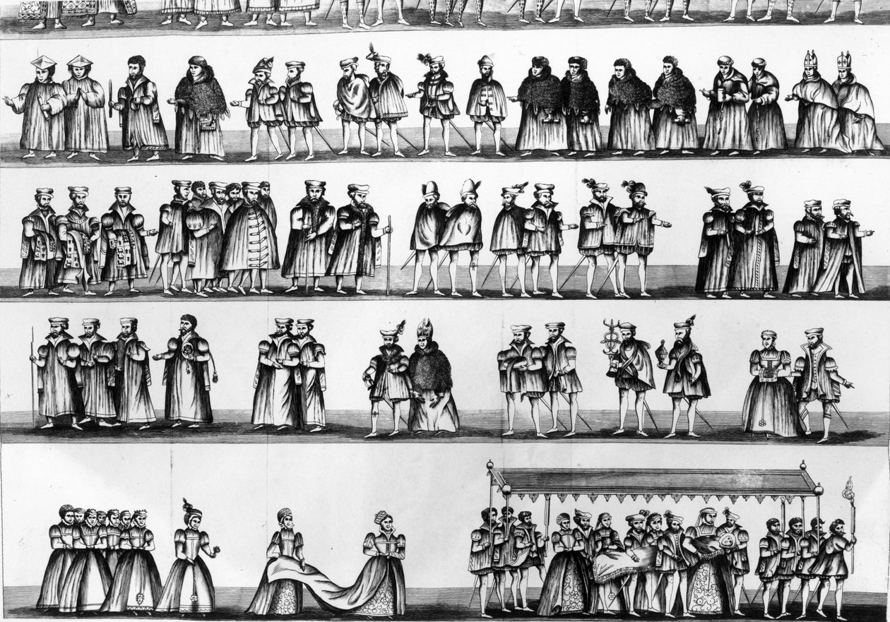 1782年に刻まれたヘンリー7世の息子であるアーサー王子の洗礼式の行列 作： 英語学校
