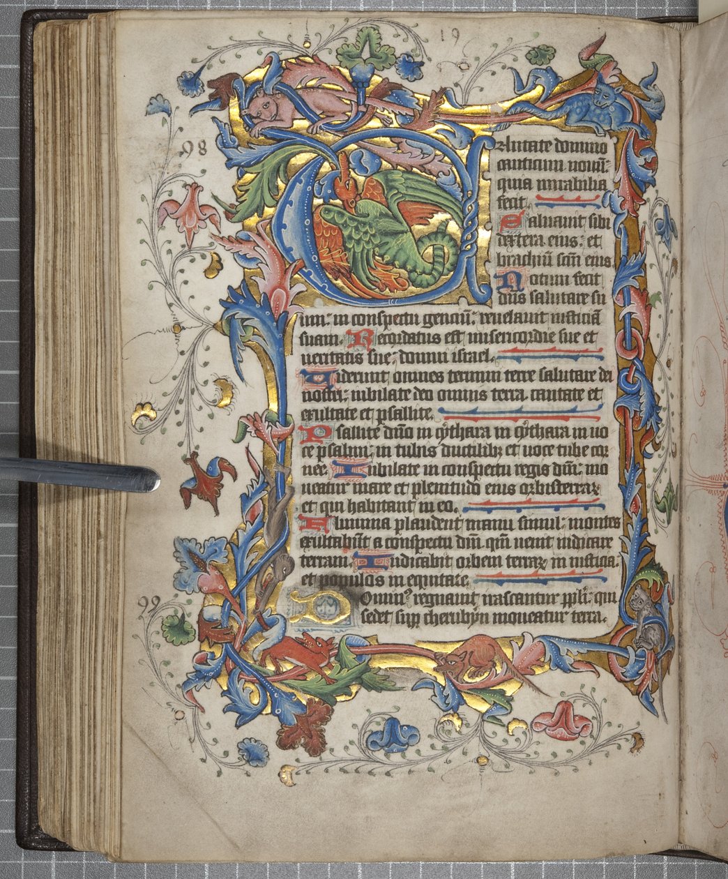 サルム暦のついた詩篇集、Fol72裏面、1425-75年頃（ベラムにインク、絵の具、金彩）。 作： 英語学校