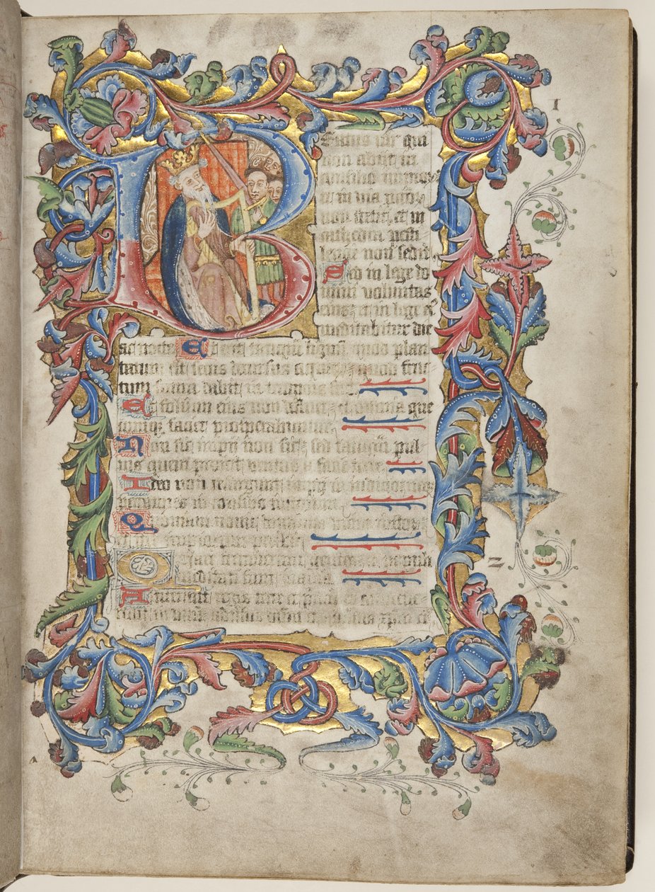 サルム暦のついた詩篇、1425-75年頃（ベラムにインク、絵具、金彩 作： 英語学校