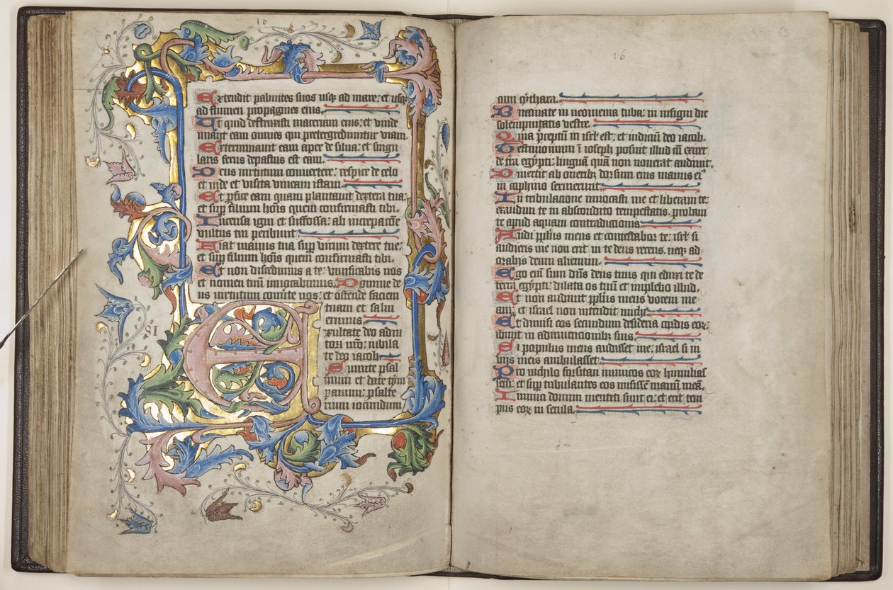 サルム暦のついた詩篇、1425-75年頃（ベラムにインク、絵具、金彩 作： 英語学校
