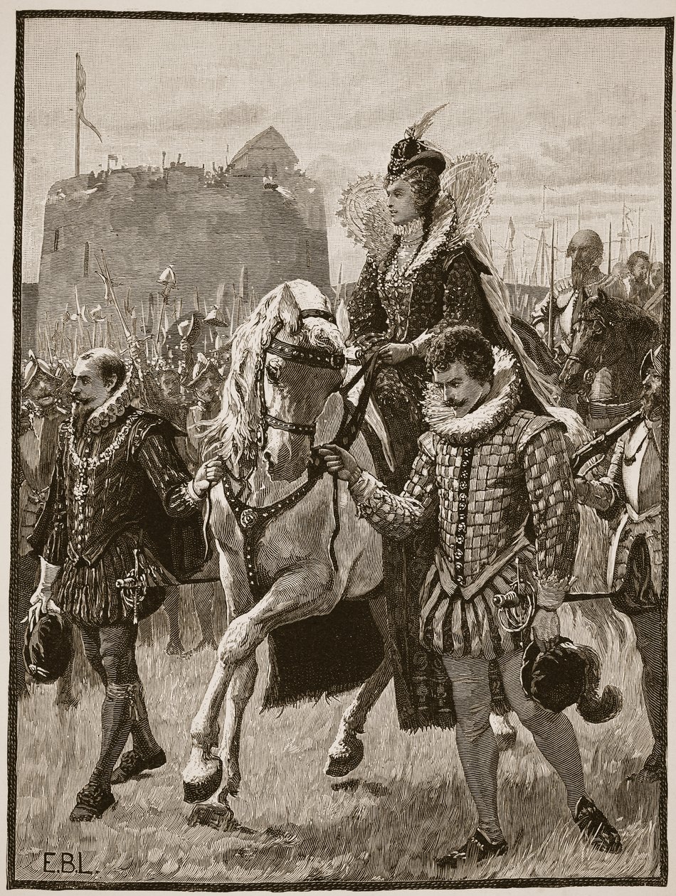 ティルベリーのエリザベス女王、Cassells Illustrated History of England（sepia photo）のイラスト 作： 英語学校