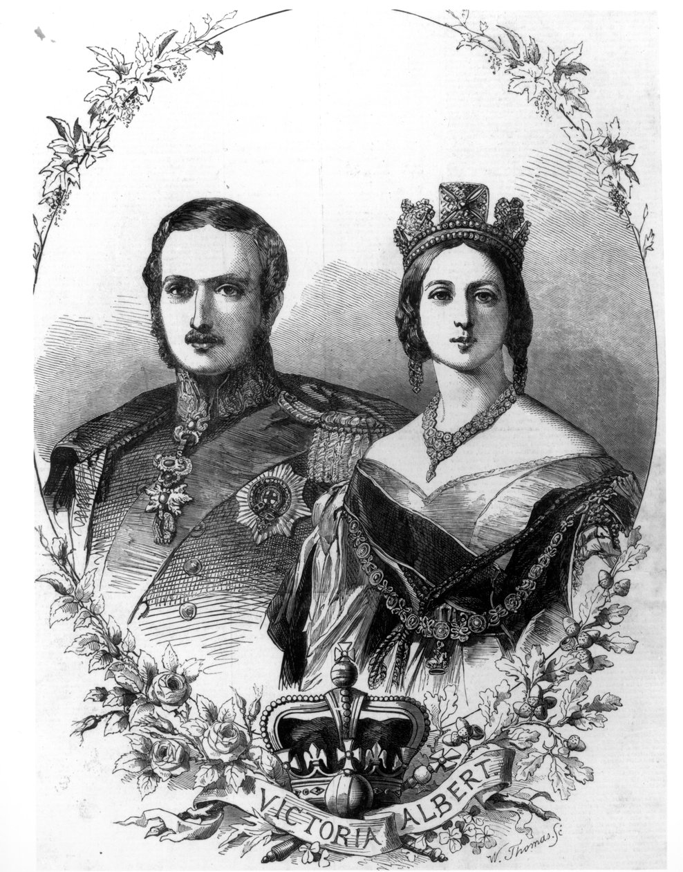 ビクトリア女王（1819-1901）とアルバート王子（1819-61）は、1844年にWトーマスによって彫刻されました 作： 英語学校