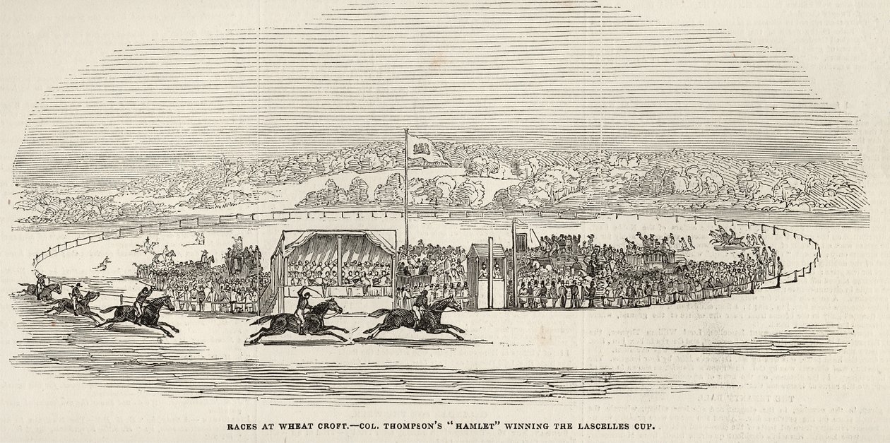 小麦クロフトでのレース：1845年11月15日の「The Illustrated London News」より、ラソンズカップを獲得したトンプソン大佐の「ハムレット」 作： 英語学校