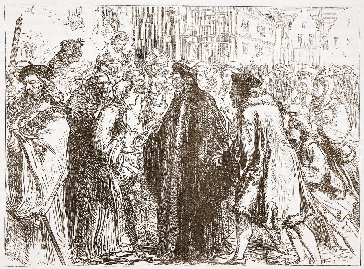 ニュールンベルクでのジョン・ハスのレセプション、ジェームス・エイトケン・ワイリー（1808-1890）によるパブのプロテスタンティズムの歴史からのイラスト。 1878 作： 英語学校