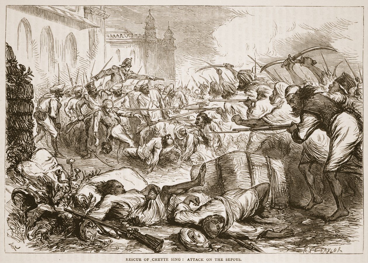 Cheyte Singの救出：海賊への攻撃、ジェイムズグラントによるパブのCassells Illustrated History of Indiaからのイラスト。 1879 作： 英語学校