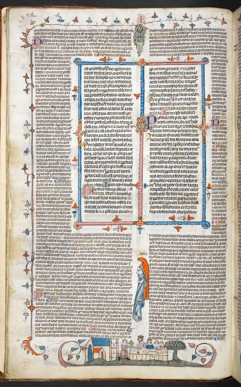 Royal 10 E. IV、f.250v テキストに縁飾りとキング ダイニング、「Smithfield Decretals」のイラスト (ベラム) 作： 英語学校